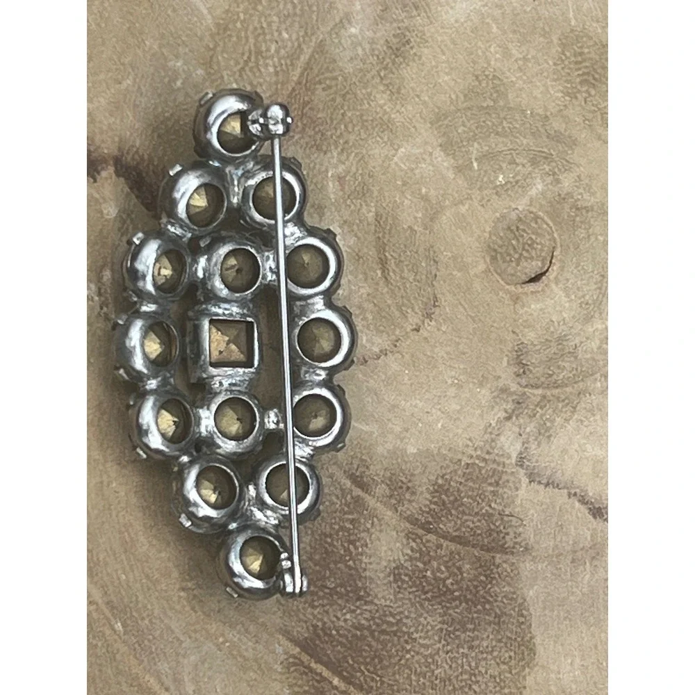 Vintage Art Deco Clear Rhinestone Open back‎ Tiered Brooch